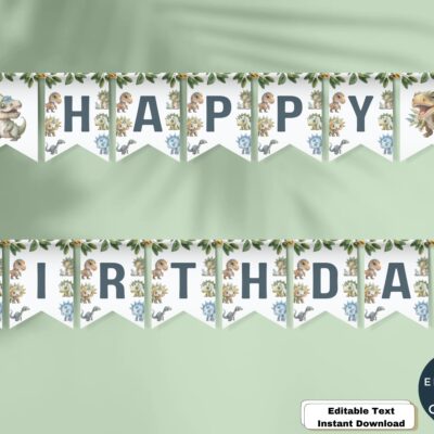 Dinosaur Birthday Party Banner, Digital Template