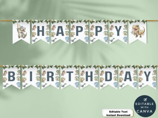 Dinosaur Birthday Party Banner, Digital Template