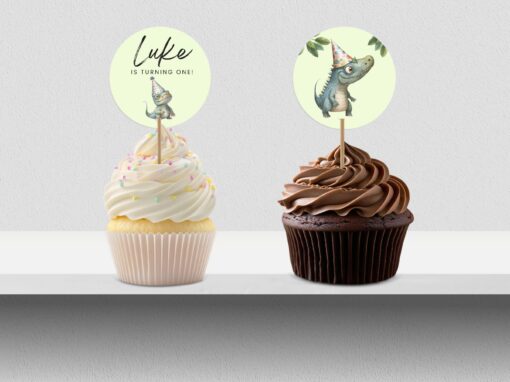 Dinosaur Cake Toppers-close up image, Editable text